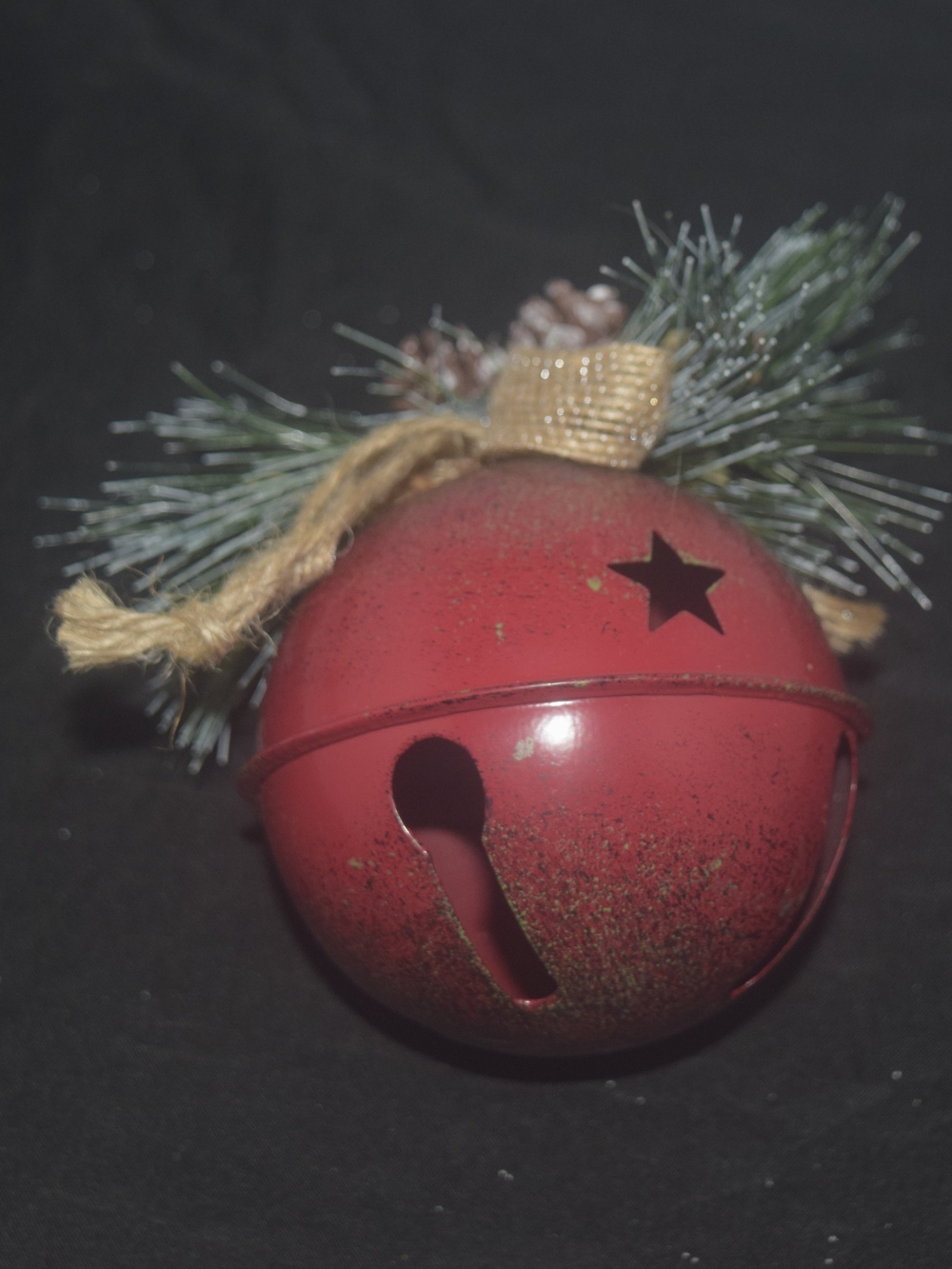 Holiday Time Red Jingle Bell Ornament with Pine Sprig Accent